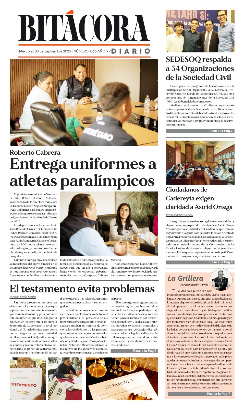 Portada Bitácora Diario Edición 1566