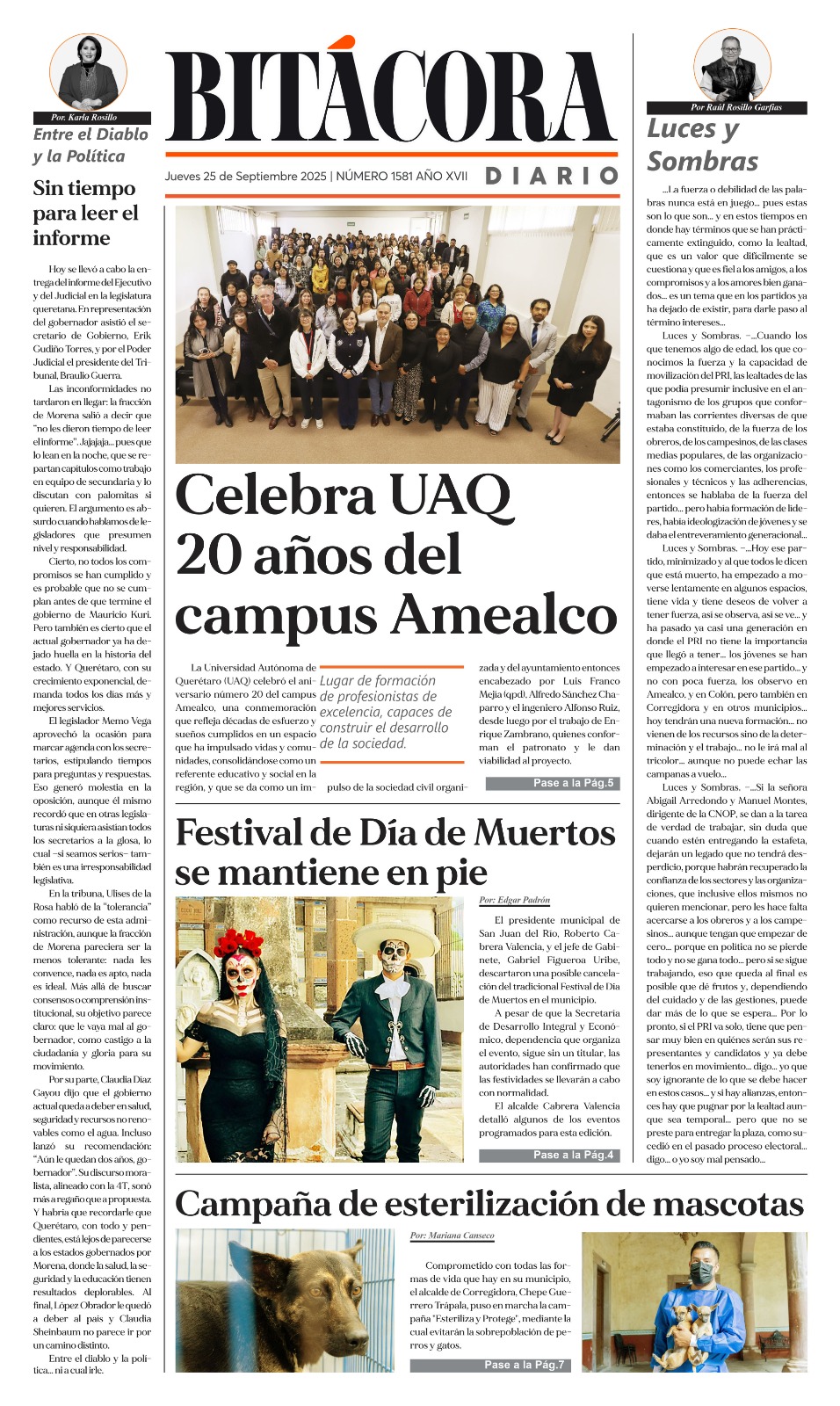 Portada Bitácora Diario Edición 1581