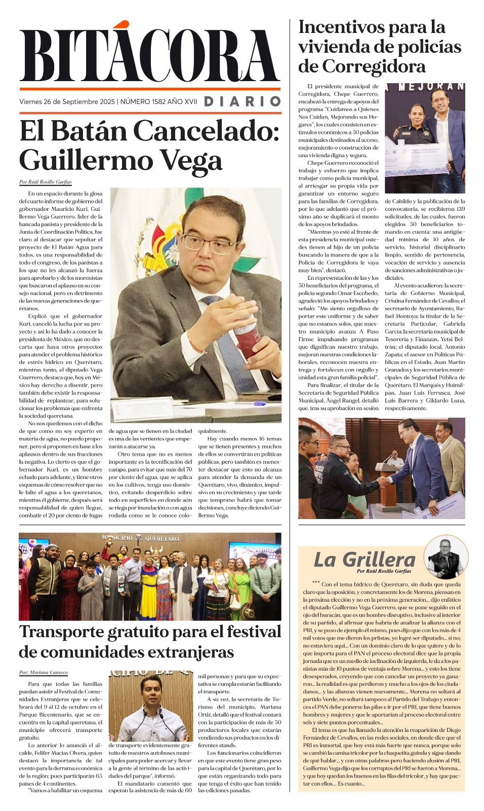 Portada Bitácora Diario Edición 1582
