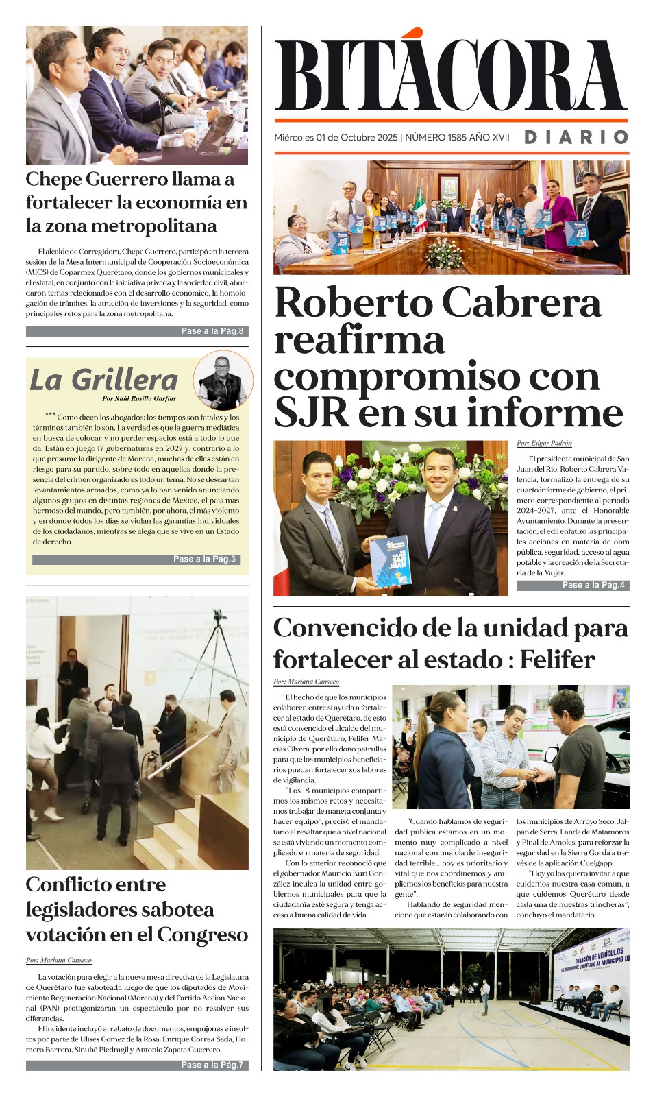 Portada Bitácora Diario Edición 1585
