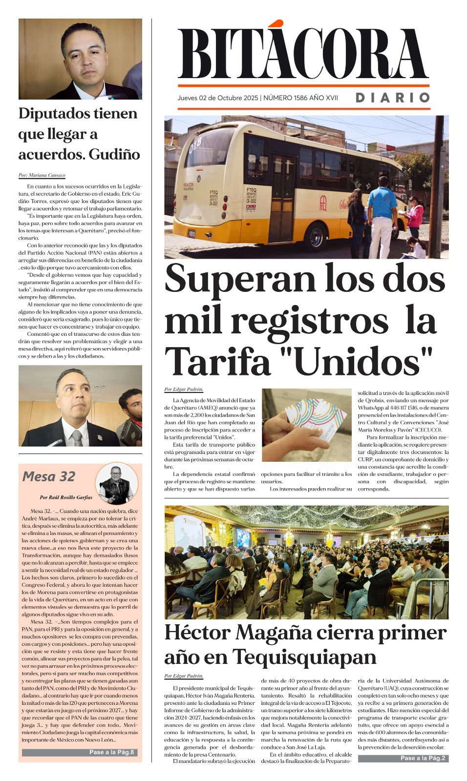 Portada Bitácora Diario Edición 1586