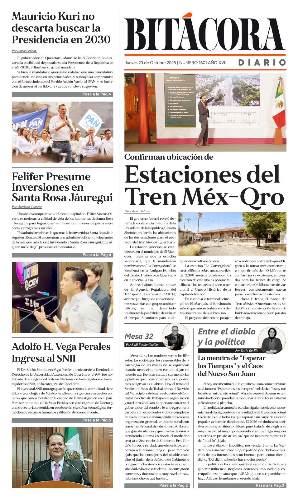 Portada Bitácora Diario Edición 1601