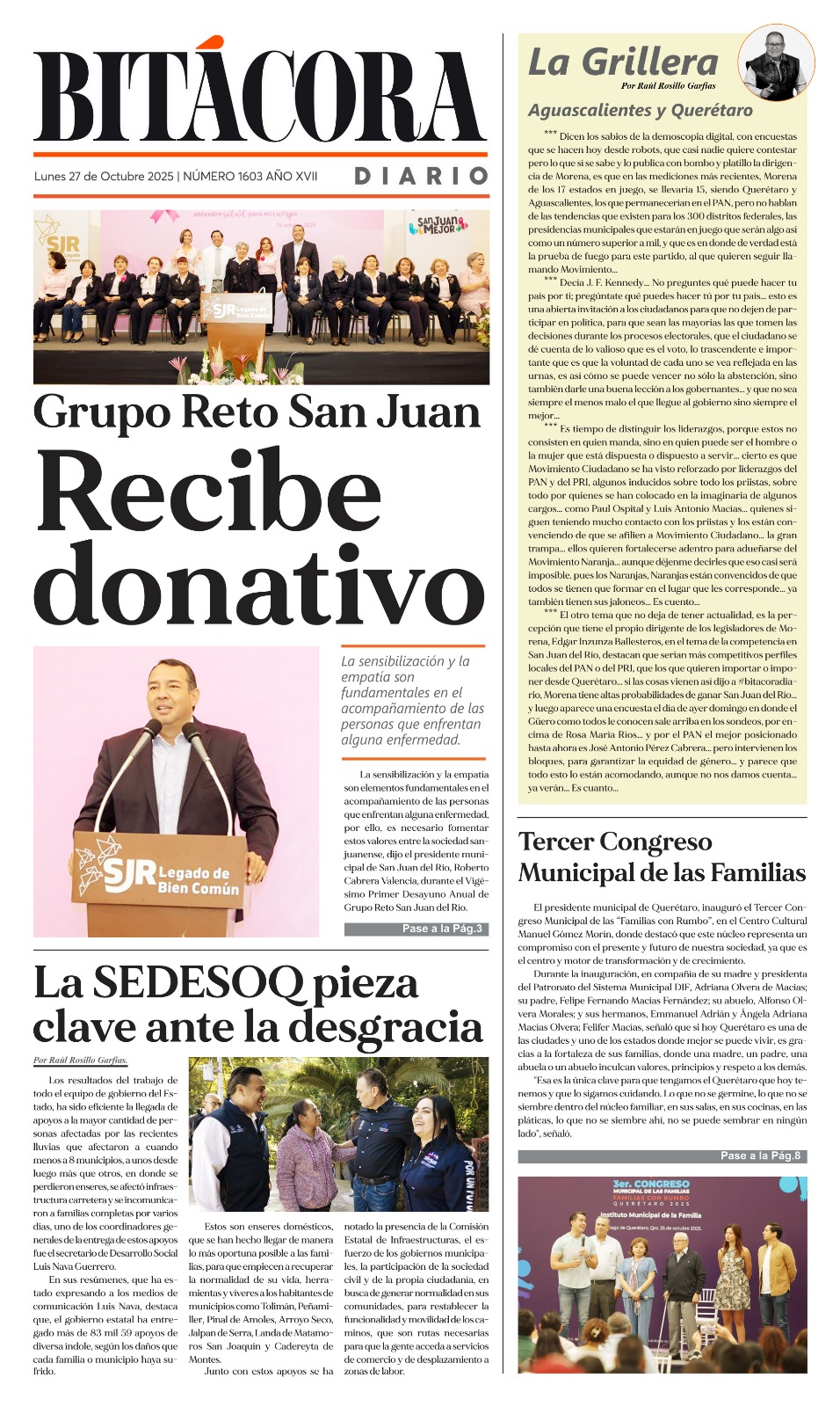 Portada Bitácora Diario Edición 1603