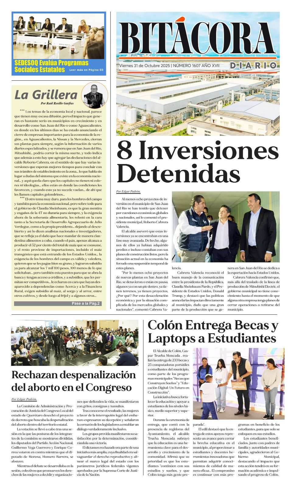 Portada Bitácora Diario Edición 1607