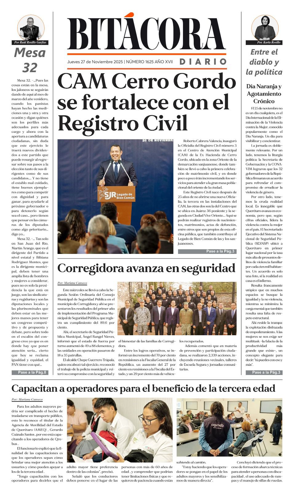 Portada Bitácora Diario Edición 1625