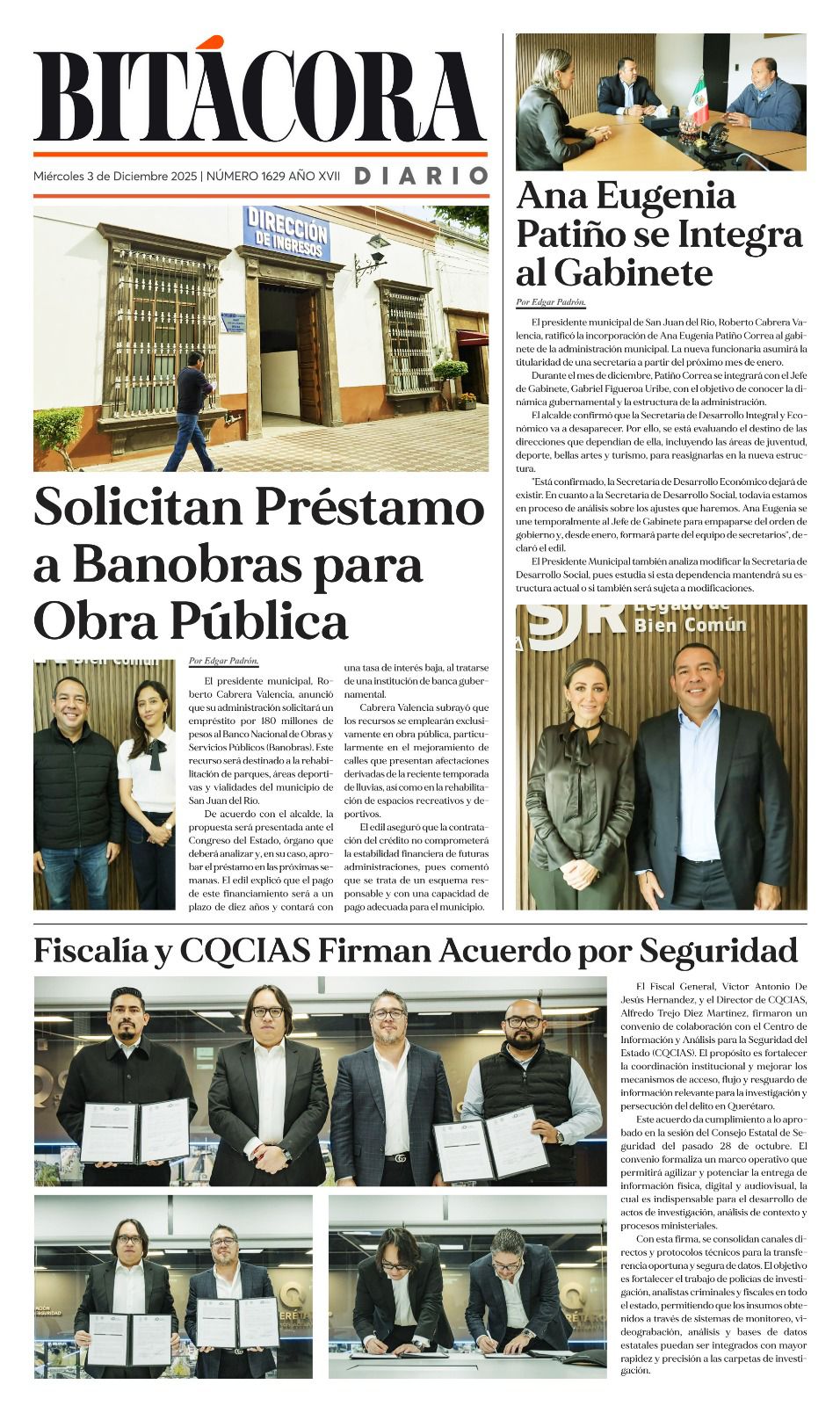 Portada Bitácora Diario Edición 1629