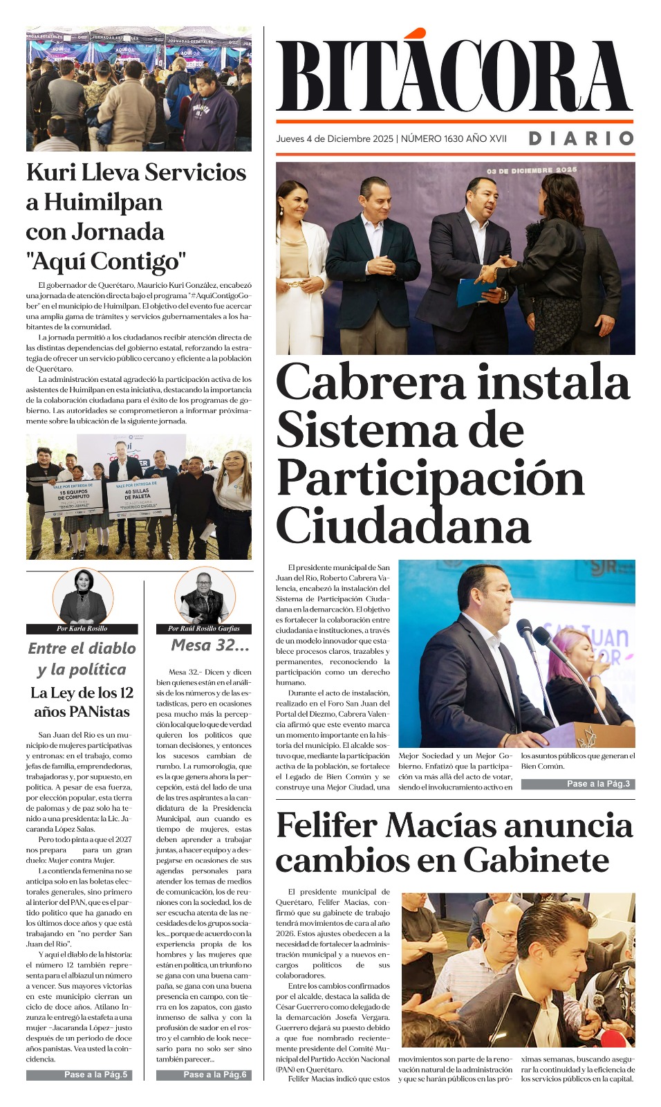 Portada Bitácora Diario Edición 1630