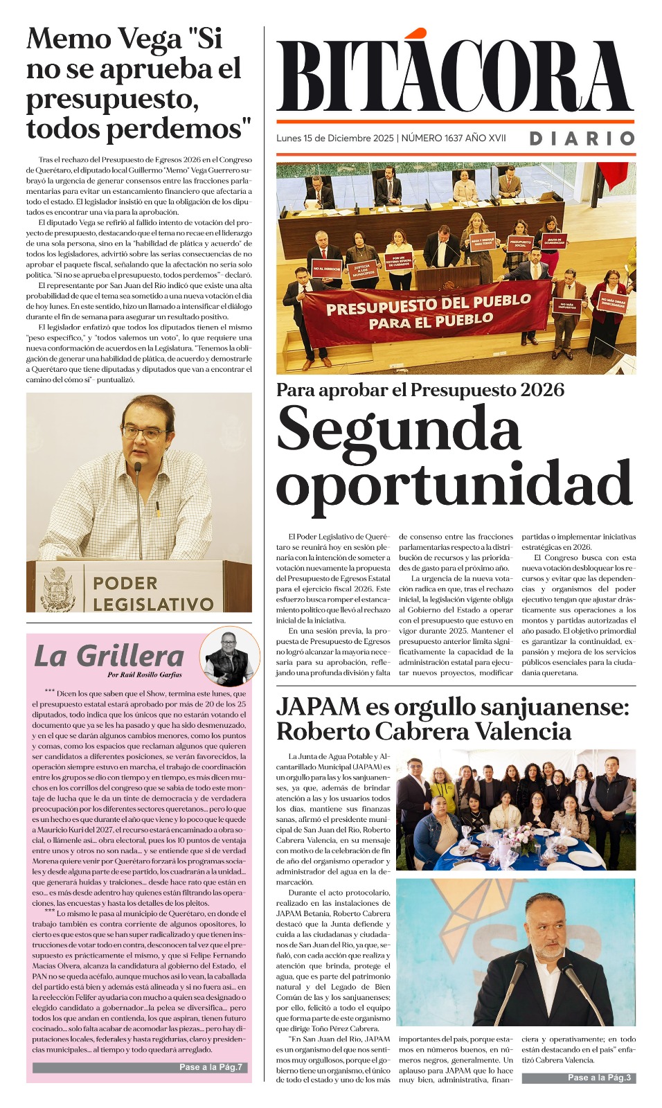 Portada Bitácora Diario Edición 1637