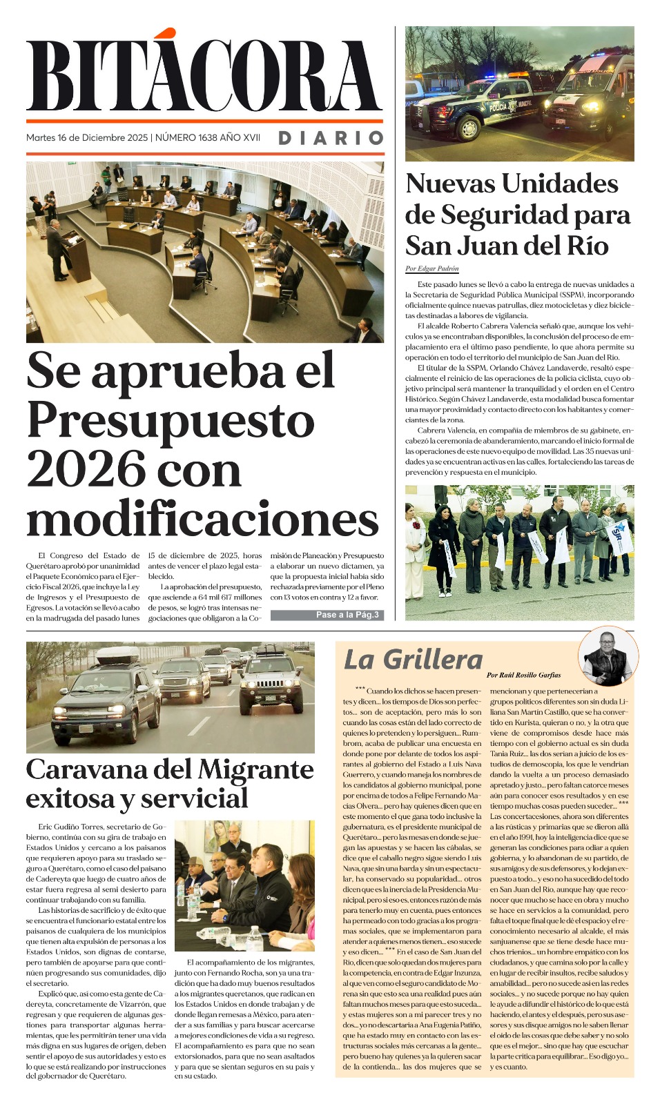 Portada Bitácora Diario Edición 1638