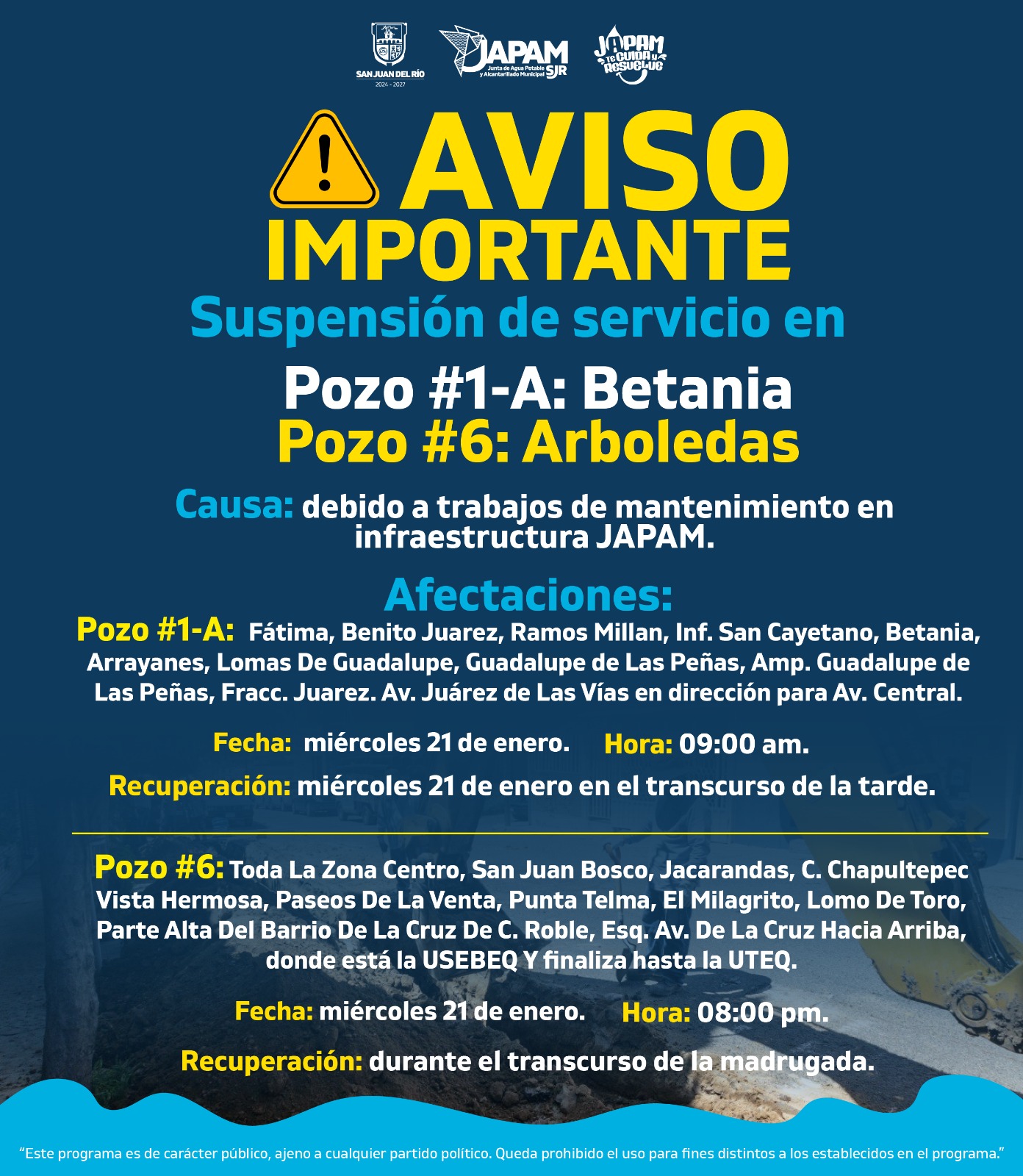 JAPAM coloca macromedidores, habrá paros programados