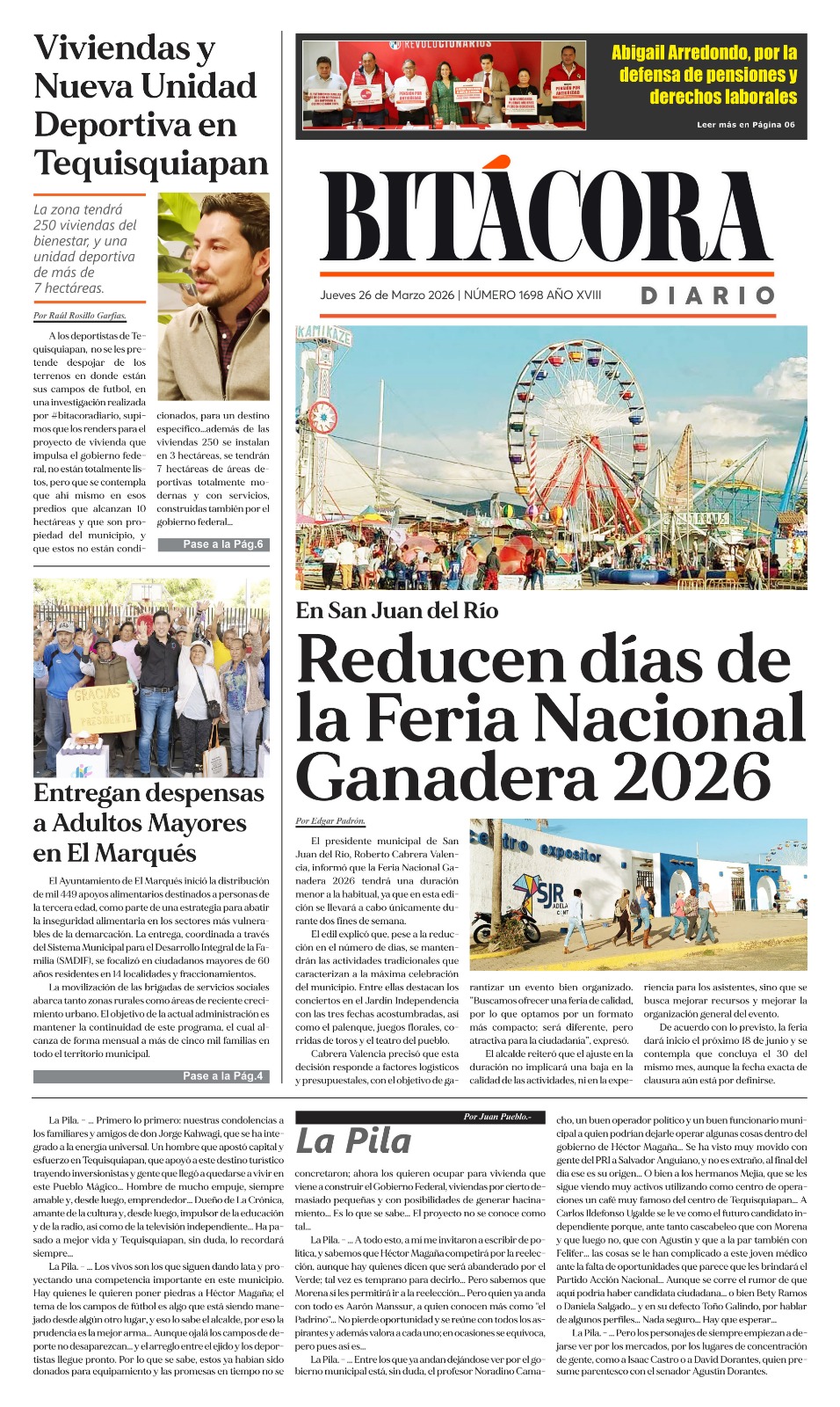 PORTADA BITACORA DIARIO 1698