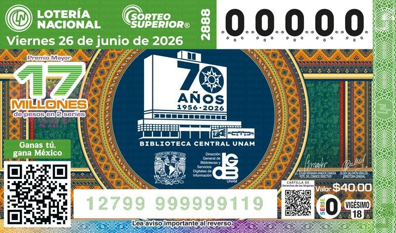 Lotería honra 70 años de la Biblioteca Central de la UNAM